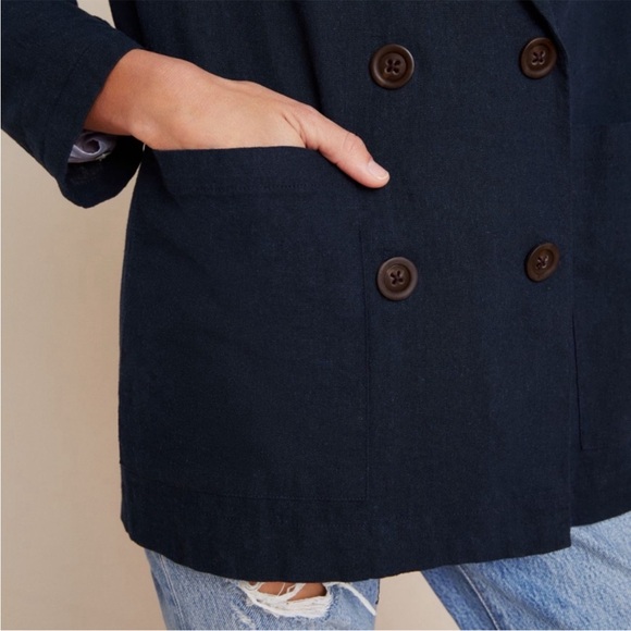 NWT ANTHROPOLOGIE Amadi Kaye Blazer Navy Sz XS Oversized Linen Double Breasted - Picture 4 of 12